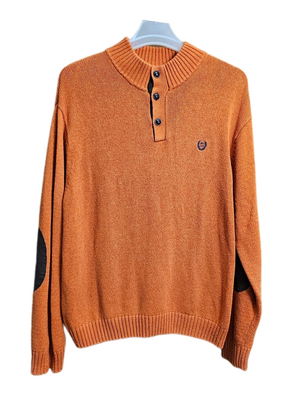 Ralph Lauren Chaps vintage mens Orange rust mock neck elbow patch sweater XL